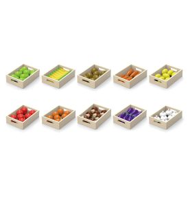 VIGA Drewniane Owoce Warzywa Zestaw 10 skrzynek