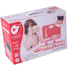 CLASSIC WORLD Drewniana Kuchnia 2w1 Grill + Kuchenka dla Dzieci 22el.