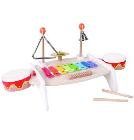 CLASSIC WORLD Zestaw Instrumenty Muzyczne dla Dzieci Ksylofon Tarka Cymbałki Bębenki Talerz Pałeczki Trójkąt Dzwonek 9 el.