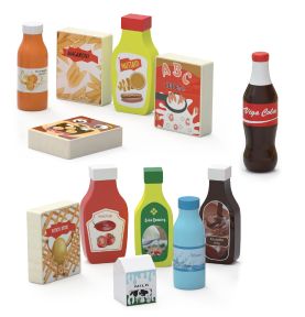 VIGA Drewniane Przekąski i Napoje Zestaw 12 Artykułów Spożywczych