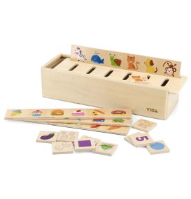 VIGA Drewniany Edukacyjny Sorter Gra Zwierzątka Owoce Warzywa