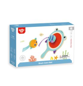 Tooky Toy Gra Zręcznościowa dla Dzieci Drewniana Paletka Rekin + 2 Rybki na Rzep do Łapania