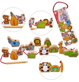 Classic World Sznurowanka Dla Dzieci Drewniane Koraliki ZOO