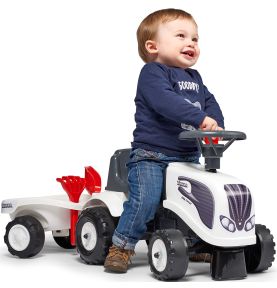 FALK Traktorek Baby Valtra Biały z Przyczepką + akc. od 1 roku