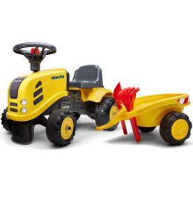 FALK Traktorek Baby Komatsu Żółty z Przyczepką + akc. od 1 roku