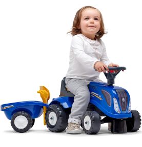 FALK Traktorek Baby New Holland Niebieski z Przyczepką + akc. od 1 roku