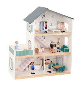 TOOKY TOY Duży Drewniany Domek dla Lalek + Figurki