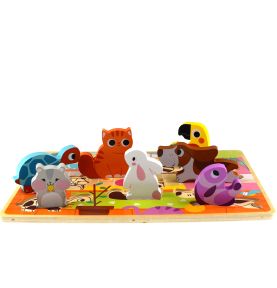 Tooky Toy Drewniane Puzzle Zwierzątka Dom Dopasuj Kształty