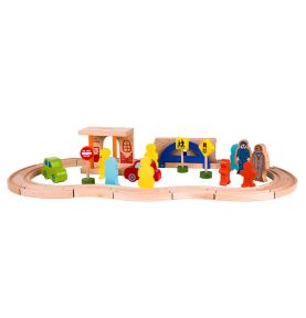 CLASSIC WORLD Zestaw Kolejka Tor Drewniany Pociąg + Figurki 110 el.