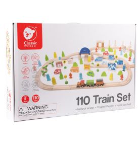 CLASSIC WORLD Zestaw Kolejka Tor Drewniany Pociąg + Figurki 110 el.