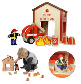 Mini Remiza Strażacka Drewniany Zestaw Masterkidz