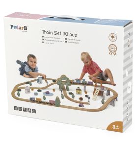 VIGA PolarB Drewniana kolejka dla dzieci Pociąg Tor 90 elementów