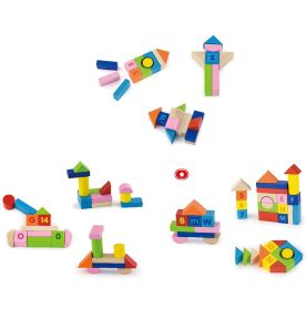 Viga Toys Klocki Drewniane Edukacyjne 100 elem. Cyferki Literki