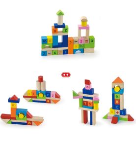 Viga Toys Klocki Drewniane Edukacyjne 100 elem. Cyferki Literki