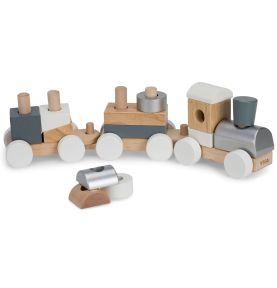 Drewniana Kolejka z wagonikami do ciągania Viga Toys + Klocki
