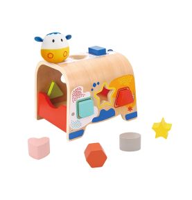 TOOKY TOY Drewniany Sorter Kształtów Krówka Klocki Kształty 6 el.