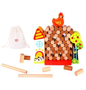TOOKY TOY Gra Jenga Spadająca Kura Drewniana Farma