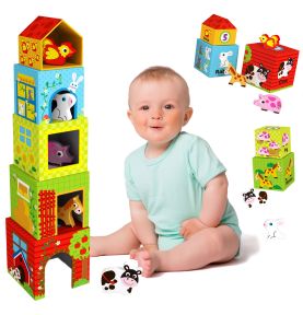 WOOPIE GREEN Układanka Kostki Farma w Pudełkach + Figurki 10 el.