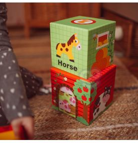 WOOPIE GREEN Układanka Kostki Farma w Pudełkach + Figurki 10 el.