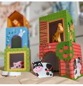 WOOPIE GREEN Układanka Kostki Farma w Pudełkach + Figurki 10 el.