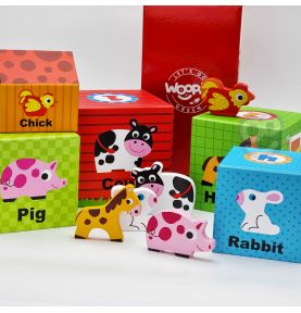 WOOPIE GREEN Układanka Kostki Farma w Pudełkach + Figurki 10 el.