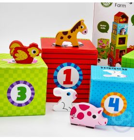 WOOPIE GREEN Układanka Kostki Farma w Pudełkach + Figurki 10 el.