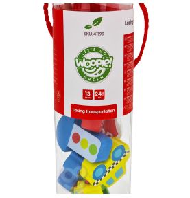 WOOPIE GREEN Drewniane Klocki do Nawlekania Pojazdy Samochody 13 el.