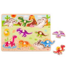 TOOKY TOY Drewniane Puzzle Układanka Dinozaury Kształty