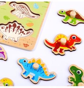 TOOKY TOY Drewniane Puzzle Układanka Dinozaury Kształty