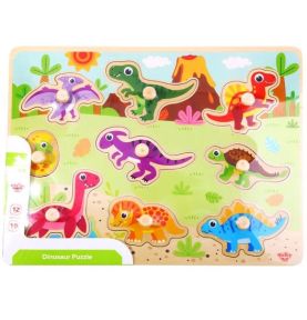 TOOKY TOY Drewniane Puzzle Układanka Dinozaury Kształty