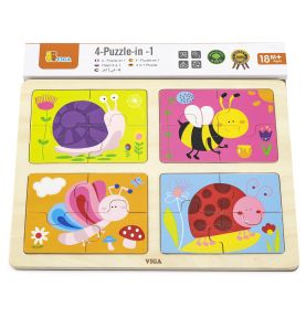 VIGA Drewniane Puzzle Owady 4w1
