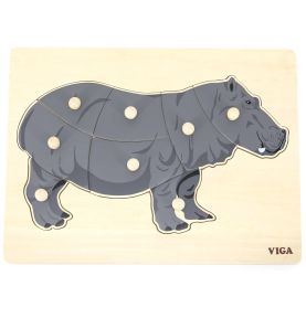 VIGA Drewniane Puzzle Montessori Hipopotam  z Pinezkami