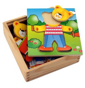 Viga Drewniane Puzzle Układanka Edukacyjna Ubierz Misia Chłopca