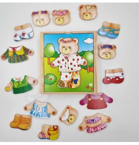 Viga Drewniana Układanka Logiczna Puzzle Ubierz Misia Dziewczynkę