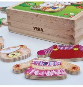 Viga Drewniana Układanka Logiczna Puzzle Ubierz Misia Dziewczynkę