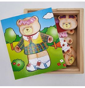 Viga Drewniana Układanka Logiczna Puzzle Ubierz Misia Dziewczynkę
