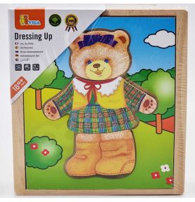 Viga Drewniana Układanka Logiczna Puzzle Ubierz Misia Dziewczynkę