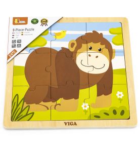 VIGA Poręczne Drewniane Puzzle Goryl 9 elementów
