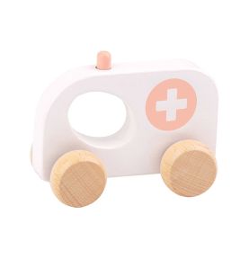 TOOKY TOY Drewniane Autko Ambulans do Pchania dla Dzieci