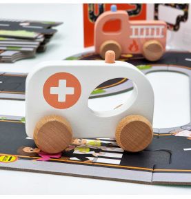 TOOKY TOY Drewniane Autko Ambulans do Pchania dla Dzieci