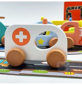 TOOKY TOY Drewniane Autko Ambulans do Pchania dla Dzieci