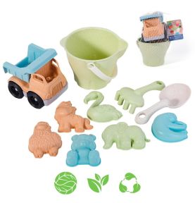 WOOPIE GREEN Zestaw do Piasku w Wiaderku z Samochodem 11 el. BIODEGRADOWALNY ORGANICZNY MATERIAŁ