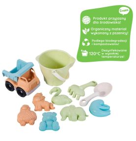 WOOPIE GREEN Zestaw do Piasku w Wiaderku z Samochodem 11 el. BIODEGRADOWALNY ORGANICZNY MATERIAŁ