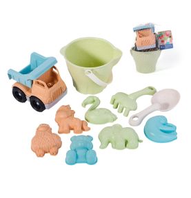 WOOPIE GREEN Zestaw do Piasku w Wiaderku z Samochodem 11 el. BIODEGRADOWALNY ORGANICZNY MATERIAŁ