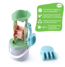 WOOPIE GREEN Zestaw do Piasku w Wiaderku z Kołowrotkiem 9 el. BIODEGRADOWALNY ORGANICZNY MATERIAŁ