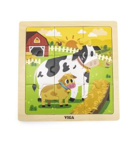 VIGA Poręczne Drewniane Puzzle Krówki 9 elementów