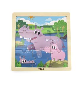 VIGA Poręczne Drewniane Puzzle Hipopotamy 9 elementów
