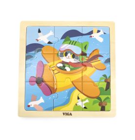 VIGA Poręczne Drewniane Puzzle Samolot 9 elementów