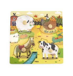 VIGA Drewniane Puzzle z Pinezkami Farma 12m+