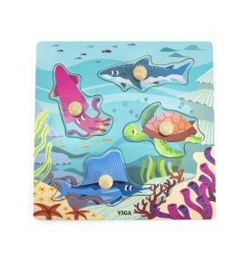 VIGA Drewniane Puzzle z Pinezkami Zwierzęta Morskie Wodne